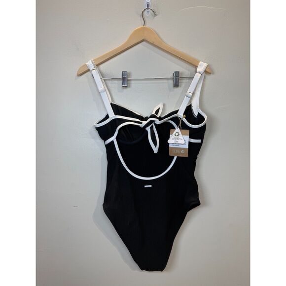 Berlook Women's Size M Black Contrast Trim Knotted One-Piece Swimsuit NWT - Picture 6 of 11